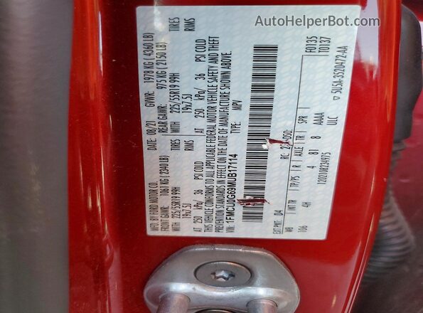 1FMCU0G69MUB17114 2021 FORD ESCAPE Красный Панорамный вид салона 360°
