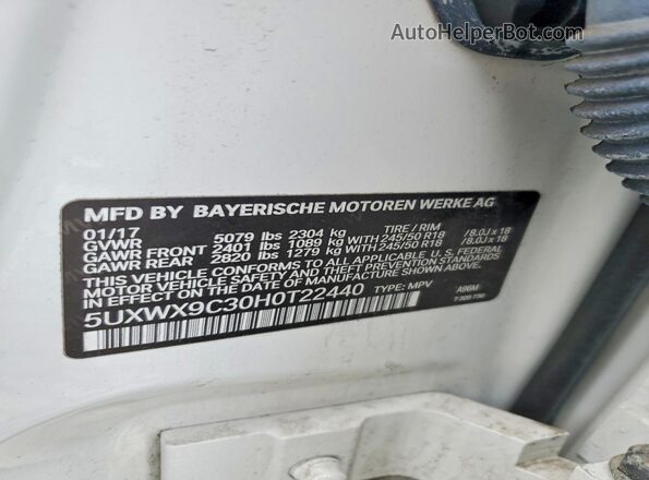 5UXWX9C30H0T22440 2017 BMW X3 White სალონის 360-გრადუსიანი ხედი