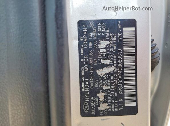 KM8J33A24GU060519 2016 HYUNDAI TUCSON Silver Vista interior de 360 grados
