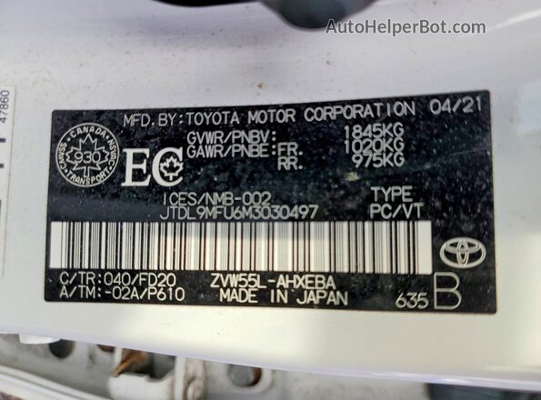 JTDL9MFU6M3030497 2021 TOYOTA PRIUS Белый Вид подкапотного пространства