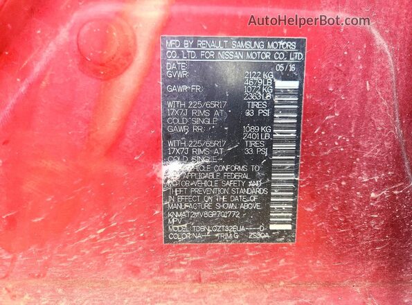 KNMAT2MV8GP701772 2016 NISSAN ROGUE Красный Панорамный вид салона 360°