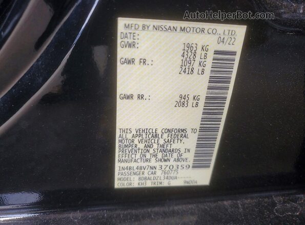 1N4BL4BV7NN370359 2022 NISSAN ALTIMA Black VIN կոդի պիտակի տեսք