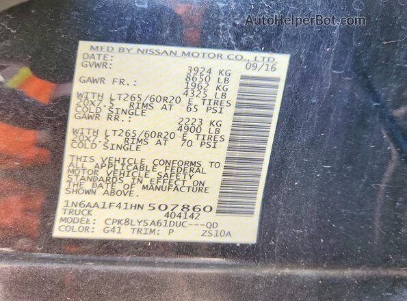 1N6AA1F41HN507860 2017 NISSAN TITAN Black Widok wnętrza 360 stopni