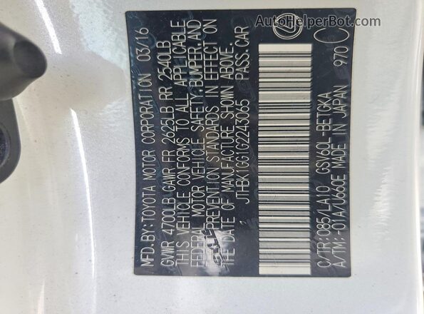 JTHBK1GG1G2243065 2016 LEXUS ES White Widok naklejki z numerem VIN