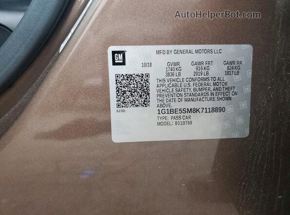 1G1BE5SM8K7118890 2019 CHEVROLET CRUZE Brown VIN sticker view