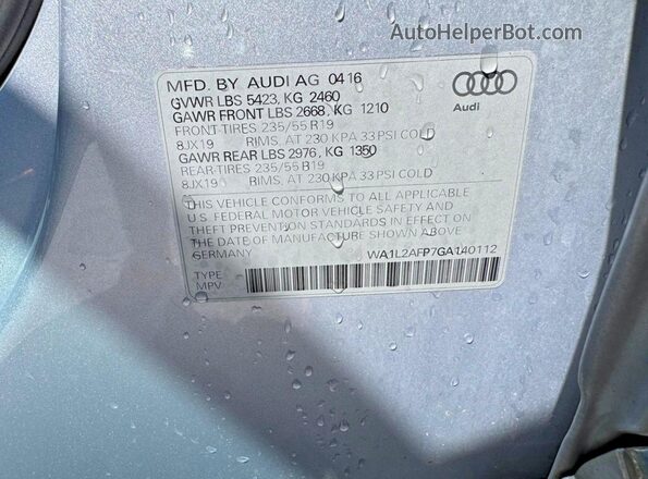 WA1L2AFP7GA140112 2016 AUDI Q5 Silver Widok wnętrza 360 stopni