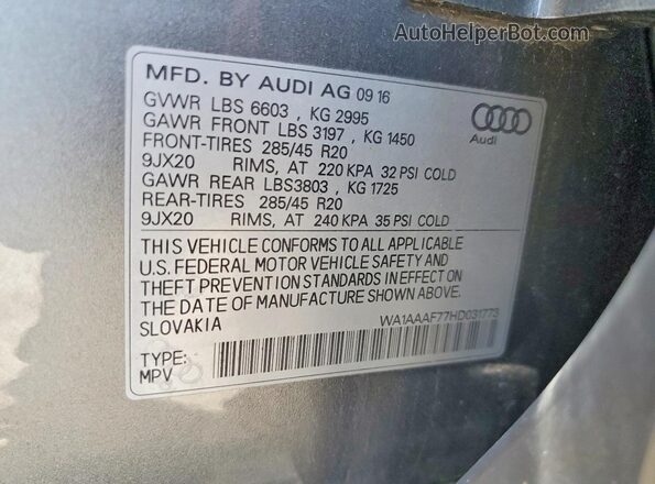 WA1AAAF77HD031773 2017 AUDI Q7 Gray Vista interior de 360 grados