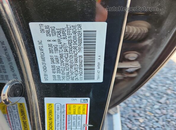 1HGCV3F52KA021126 2019 HONDA ACCORD Black VIN კოდის სტიკერის ხედი
