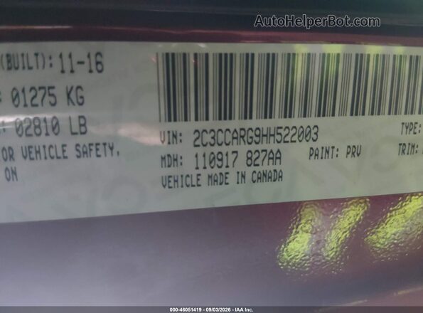2C3CCARG9HH522003 2017 CHRYSLER 300 Burgundy Widok komory silnika