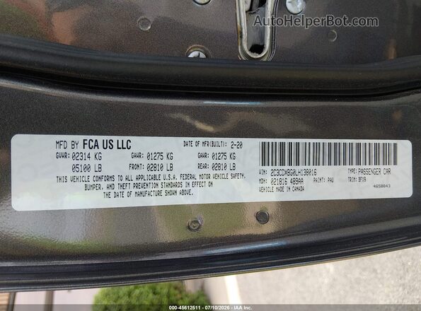 2C3CDXBG0LH138016 2020 DODGE CHARGER Gray Շարժիչի բաժամունքի տեսք