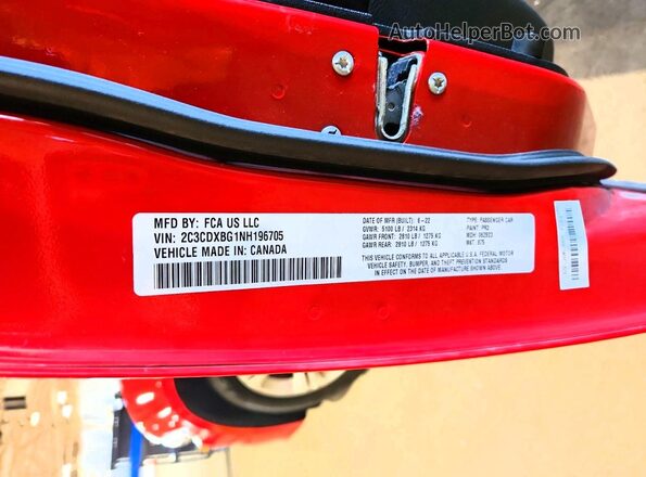 2C3CDXBG1NH196705 2022 DODGE CHARGER Red Engine compartment view