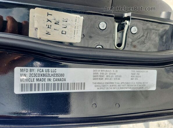 2C3CDXBG2LH235380 2020 DODGE CHARGER Black ძრავის განყოფილების ხედი