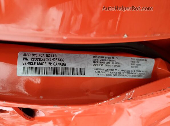 2C3CDXBG4LH237339 2020 DODGE CHARGER Orange Вид підкапотного простору