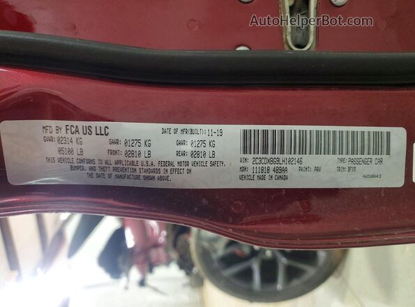 2C3CDXBG9LH102146 2020 DODGE CHARGER Maroon Вид наклейки з VIN-кодом