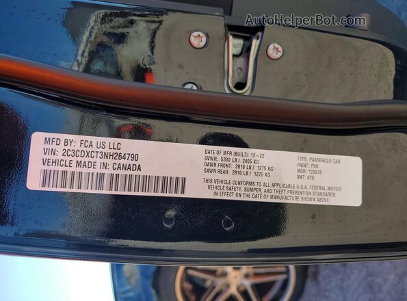 2C3CDXCT3NH264790 2022 DODGE CHARGER Black VIN sticker view