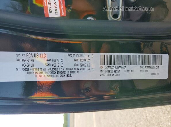 2C3CDXGJ8JH289462 2018 DODGE CHARGER Black VIN sticker view