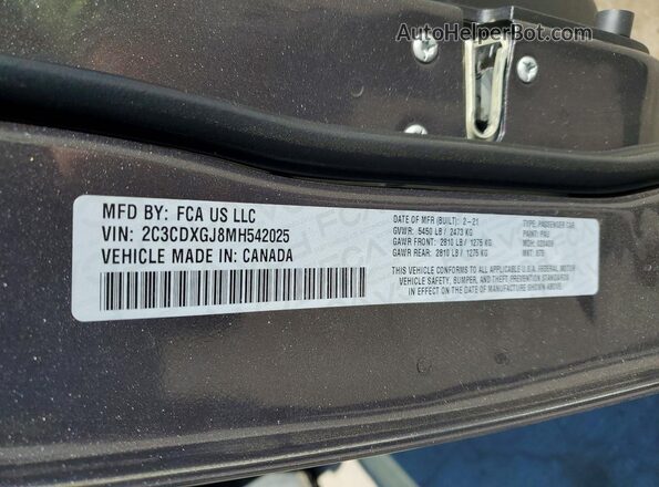 2C3CDXGJ8MH542025 2021 DODGE CHARGER Gray Вид підкапотного простору