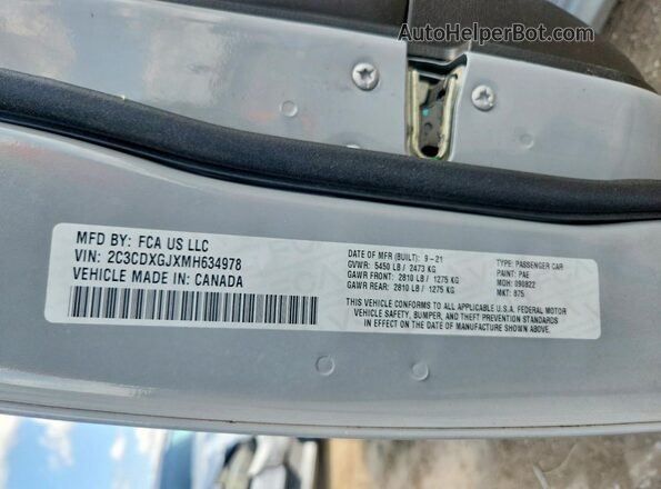 2C3CDXGJXMH634978 2021 DODGE CHARGER Silver VIN კოდის სტიკერის ხედი