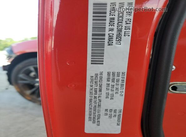 2C3CDXJG3MH682917 2021 DODGE CHARGER Red Вид наклейки з VIN-кодом