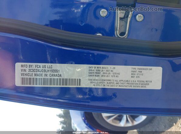 2C3CDXJG9LH193551 2020 DODGE CHARGER Blue Widok komory silnika