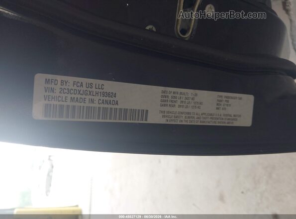 2C3CDXJGXLH193624 2020 DODGE CHARGER Black Вид підкапотного простору