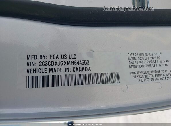 2C3CDXJGXMH644553 2021 DODGE CHARGER Gray ძრავის განყოფილების ხედი