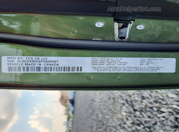 2C3CDXMG6PH625367 2023 DODGE CHARGER Green ძრავის განყოფილების ხედი