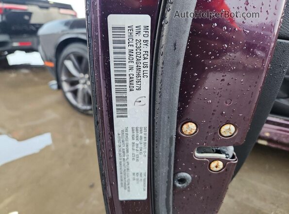 2C3CDZAG4MH676779 2021 DODGE CHALLENGER Purple VIN კოდის სტიკერის ხედი