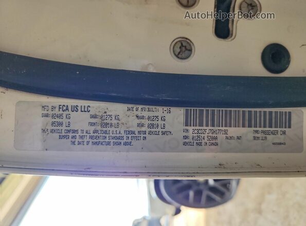 2C3CDZFJ7GH177192 2016 DODGE CHALLENGER White VIN კოდის სტიკერის ხედი