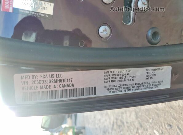 2C3CDZJG2MH610117 2021 DODGE CHALLENGER Purple Vista del compartimento del motor