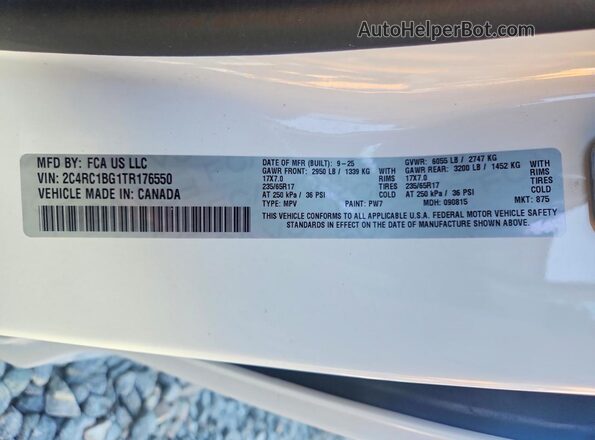 2C4RC1BG1TR176550 2026 CHRYSLER PACIFICA White Вид наклейки з VIN-кодом