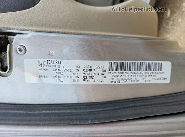 2C4RC1BG2GR229200 2016 CHRYSLER TOWN Серебряный Вид наклейки с VIN-кодом