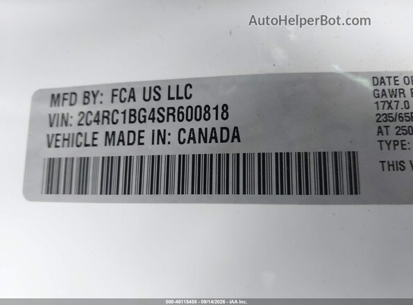 2C4RC1BG4SR600818 2025 CHRYSLER PACIFICA White ძრავის განყოფილების ხედი