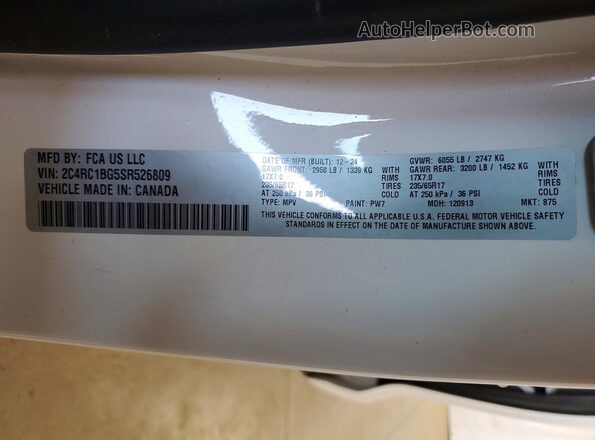 2C4RC1BG5SR526809 2025 CHRYSLER PACIFICA White Սալոնի 360 աստիճան տեսք