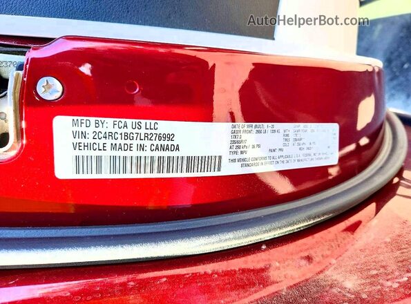2C4RC1BG7LR276992 2020 CHRYSLER PACIFICA Бордовый Вид наклейки с VIN-кодом