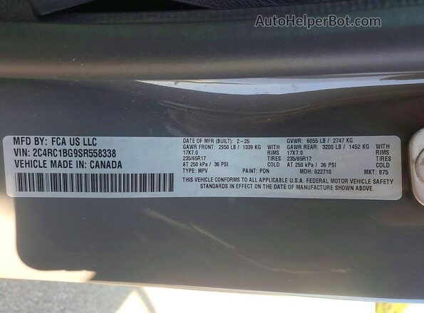 2C4RC1BG9SR558338 2025 CHRYSLER PACIFICA Gray Vista interior de 360 grados