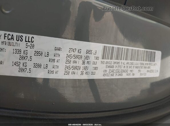 2C4RC1EG6LR204242 2020 CHRYSLER PACIFICA Gray Engine compartment view