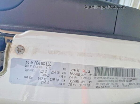 2C4RC1EG8JR351997 2018 CHRYSLER PACIFICA White VIN կոդի պիտակի տեսք
