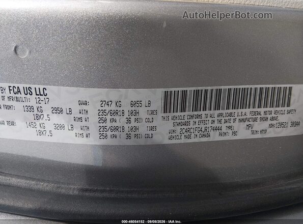 2C4RC1FG4JR174444 2018 CHRYSLER PACIFICA Серебряный Вид подкапотного пространства