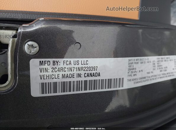 2C4RC1N71NR220397 2022 CHRYSLER PACIFICA Серый Вид подкапотного пространства