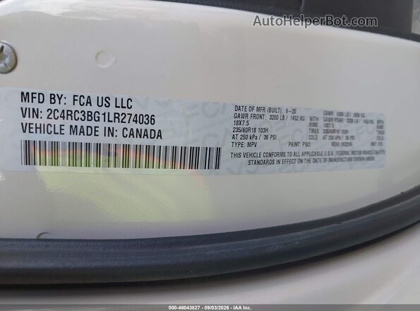2C4RC3BG1LR274036 2020 CHRYSLER PACIFICA White Engine compartment view