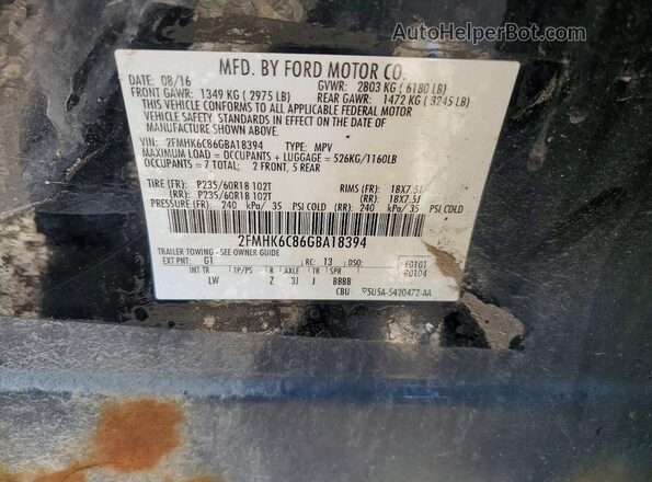2FMHK6C86GBA18394 2016 FORD FLEX Black VIN sticker view