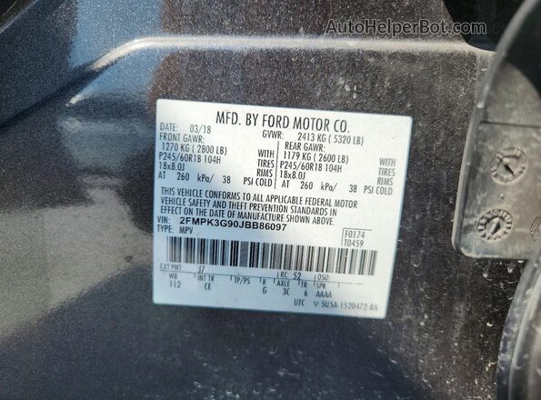 2FMPK3G90JBB86097 2018 FORD EDGE Серый Вид наклейки с VIN-кодом