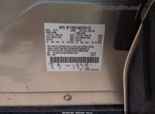 2FMPK3G96HBB67497 2017 FORD EDGE Gold Շարժիչի բաժամունքի տեսք