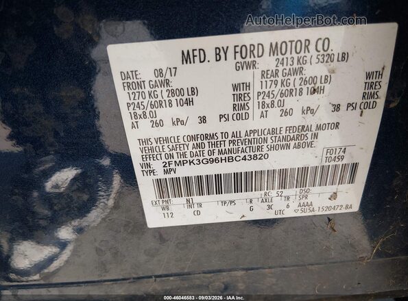 2FMPK3G96HBC43820 2017 FORD EDGE Blue Вид підкапотного простору