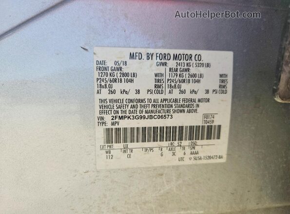 2FMPK3G99JBC06573 2018 FORD EDGE Silver Widok komory silnika