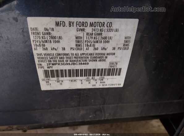 2FMPK3G99JBC38469 2018 FORD EDGE Blue Вид підкапотного простору