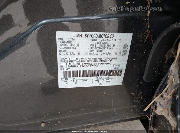 2FMPK3J82GBC17388 2016 FORD EDGE Gray Вид підкапотного простору