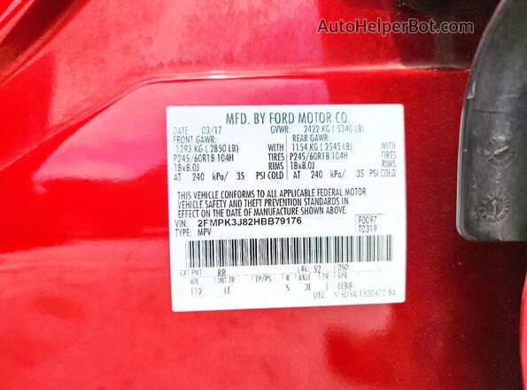 2FMPK3J82HBB79176 2017 FORD EDGE Red Widok naklejki z numerem VIN