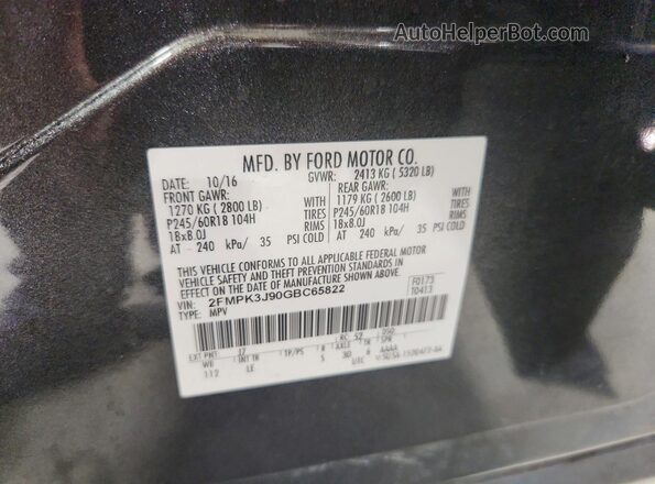 2FMPK3J90GBC65822 2016 FORD EDGE Charcoal VIN կոդի պիտակի տեսք